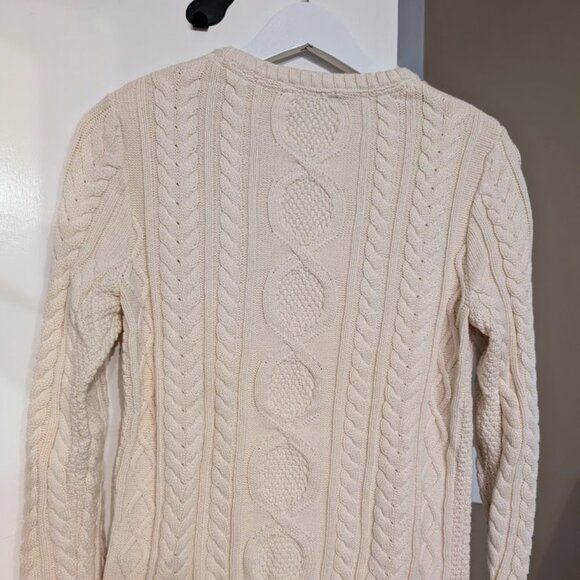 L.L. Bean Womens Double L Cable Knit Crewneck Sweater Bone Small NWOT - Picture 7 of 8